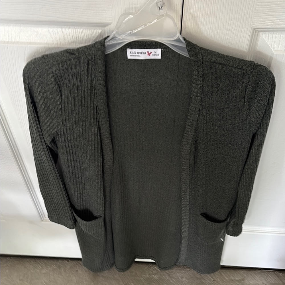 Knitworks Green Cardigan Sweater Ribbed Knit Open Front- never worn